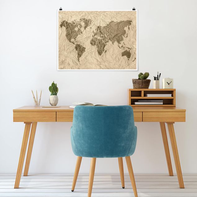 Poster - Paper World Map Beige Marrone - Orizzontale 3:4