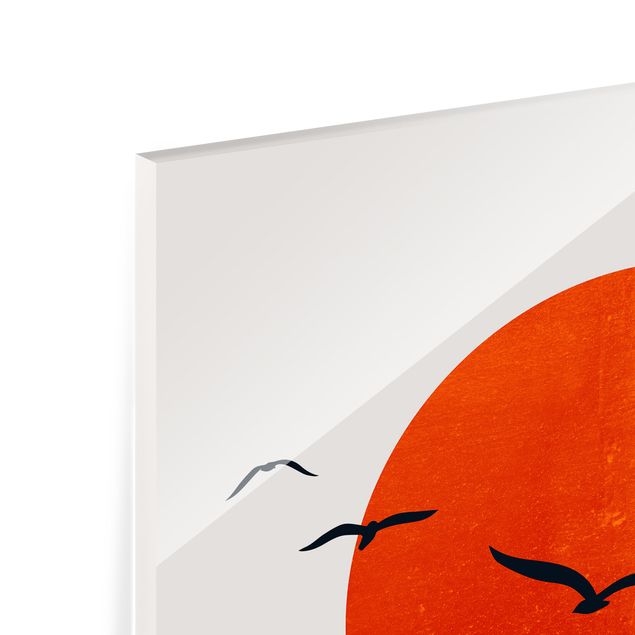Paraschizzi in vetro - Stormo di uccelli davanti al sole rosso - Quadrato 1:1