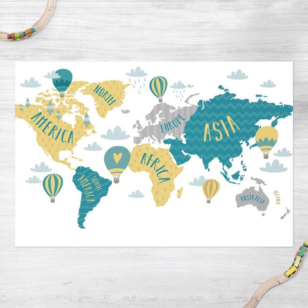 Tappeto per balcone World Map with Hot-Air Balloon