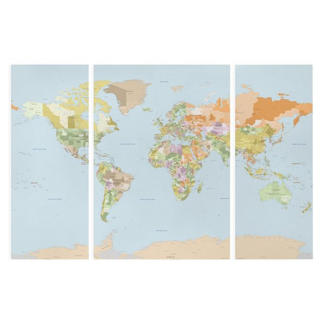Stampa su tela 3 parti - Political World Map - Trittico