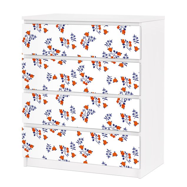 Carta adesiva per mobili IKEA - Malm Cassettiera 3xCassetti Mille Fleurs  Design Pattern