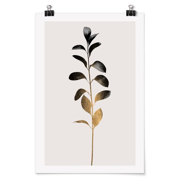 Poster - Mondo vegetale grafico - Oro e grigio - Verticale 3:2