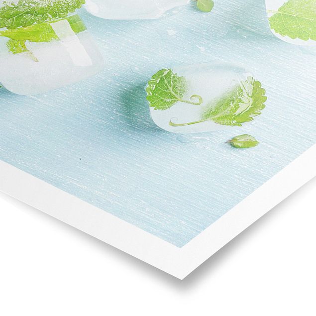 Poster - Cubetti di ghiaccio con foglie di menta - Panorama formato orizzontale