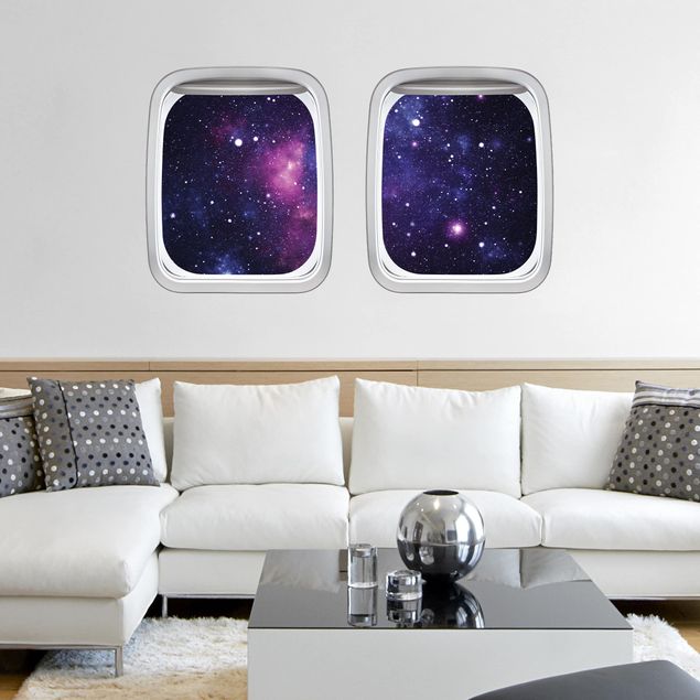 Adesivo murale 3D - Finestra Aereo Aircraft Galaxy