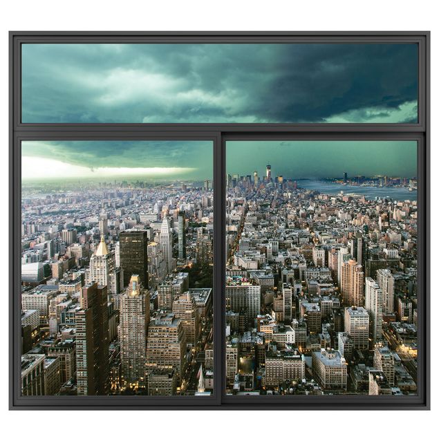 Trompe l'oeil adesivi murali - Finestra su New York in tempesta