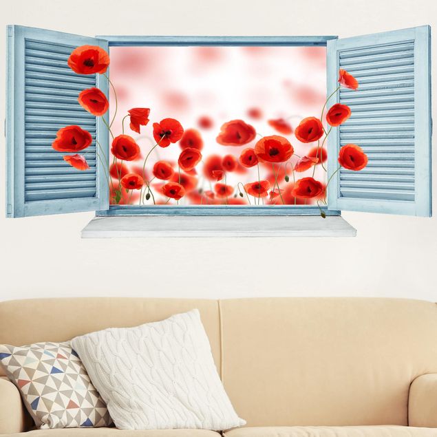 Adesivo murale 3D - Poppy Field Window - orizzontale 2:1