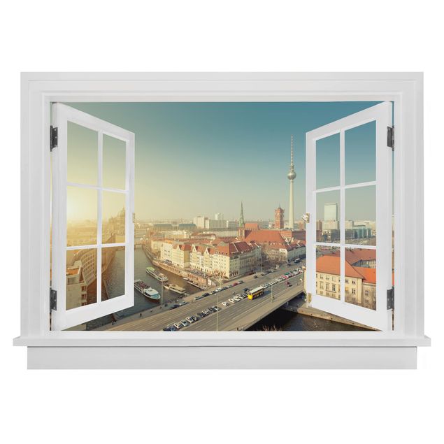 Trompe l'oeil adesivi murali - Finestra aperta su Berlino al mattino
