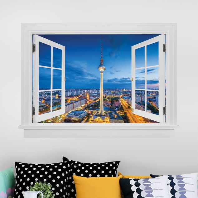 Trompe l'oeil adesivi murali - Finestra aperta su torre della televisione a Berlino