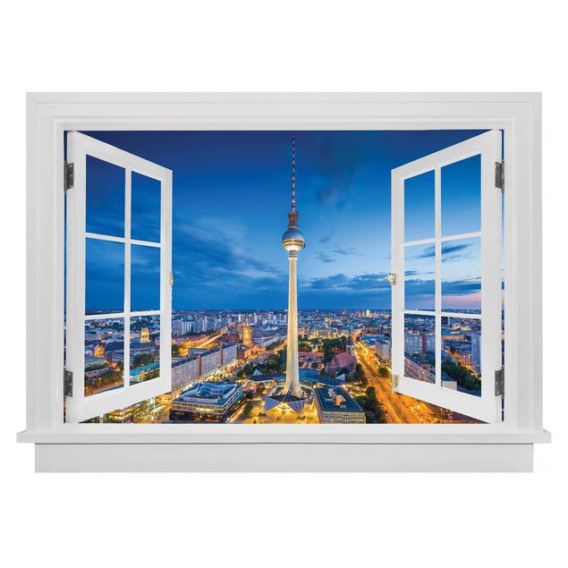 Trompe l'oeil adesivi murali - Finestra aperta su torre della televisione a Berlino