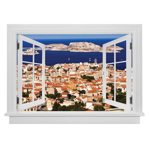 Trompe l'oeil adesivi murali - Finestra aperta su Marsiglia