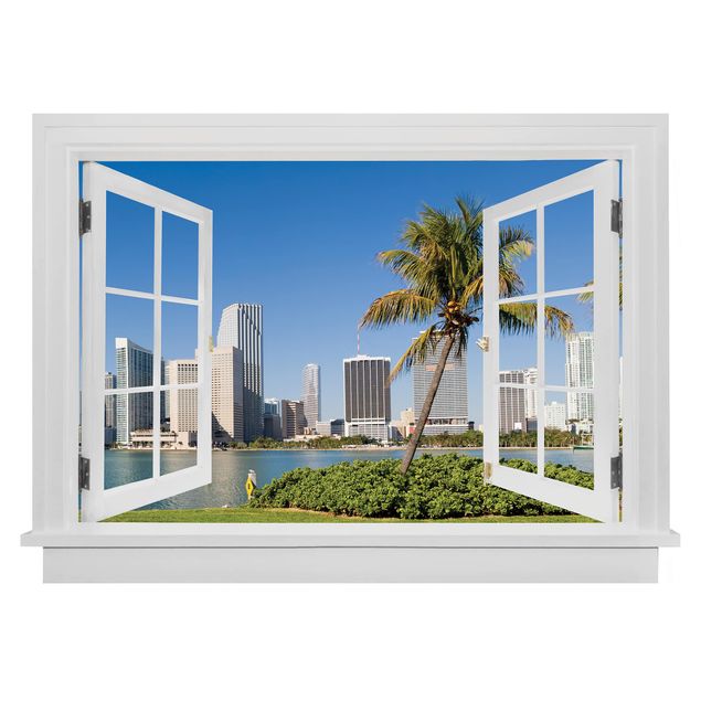 Trompe l'oeil adesivi murali - Finestra aperta su Miami Beach