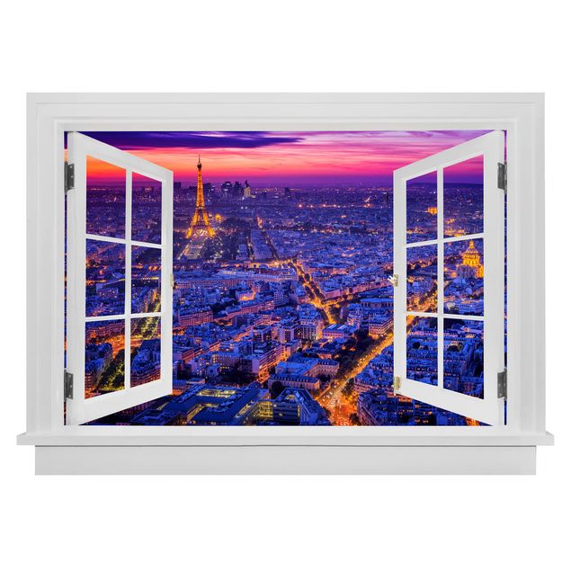 Trompe l'oeil adesivi murali - Finestra aperta su Parigi di notte