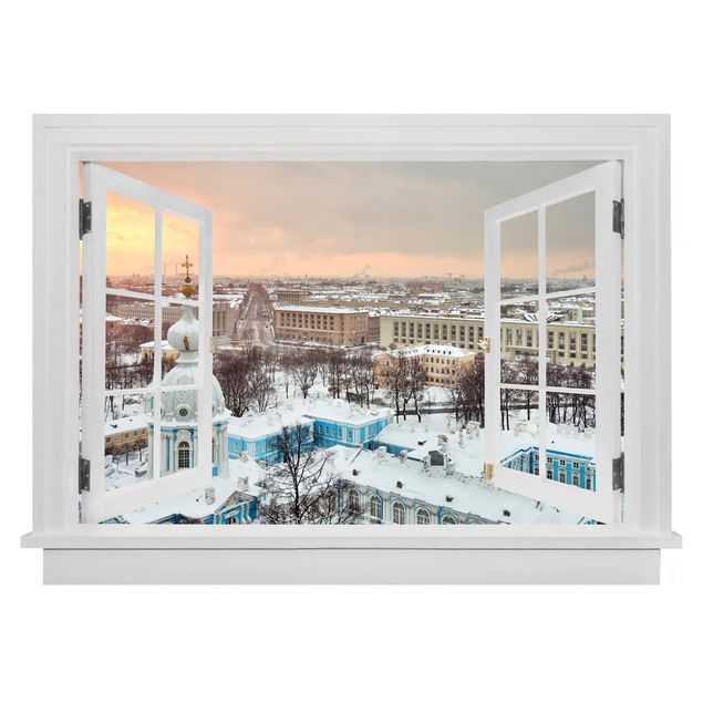 Trompe l'oeil adesivi murali - Finestra aperta su San Pietroburgo in inverno