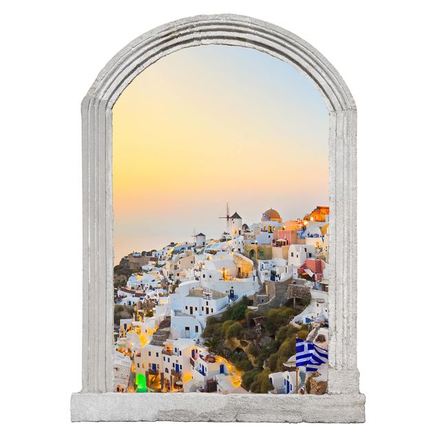 Trompe l'oeil adesivi murali - Finestra su Santorini illuminata