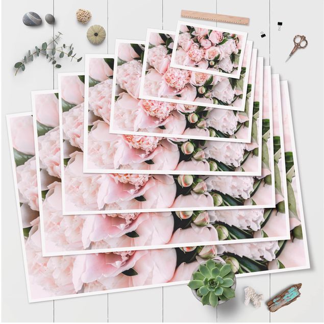 Poster - Peonie rosa con foglie - Orizzontale 2:3