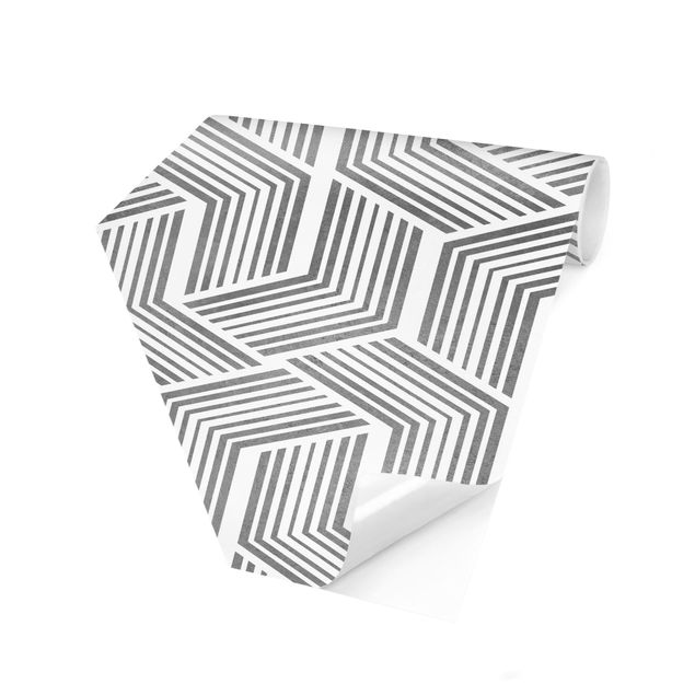 Carta da parati esagonale adesiva con disegni - Motivo 3D con righe in argento