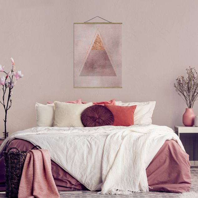 Foto su tessuto da parete con bastone - Geometria In rosa e oro II - Verticale 4:3