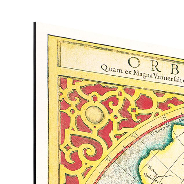 Stampa su alluminio spazzolato - Storico Mappa del mondo Orbis Descriptio Terrare compendiosa - Orizzontale 1:2