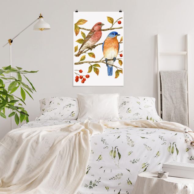 poster da parete vintage Uccelli e bacche - Uccello azzurro