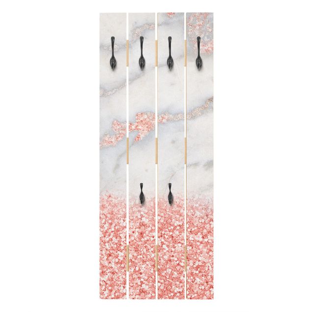 Appendiabiti in legno - Ottica marmo con Rosa Confetti - Ganci cromati - Verticale