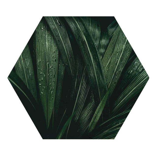 Esagono in legno - Verdi foglie di palma