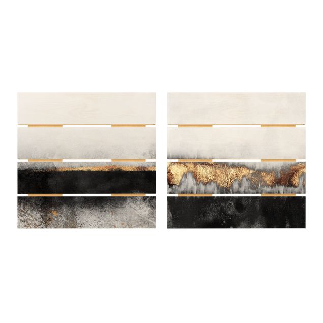 Quadro in legno effetto pallet - Elisabeth Fredriksson - In astratto Golden Horizons in acquerello - Quadrato 1:1