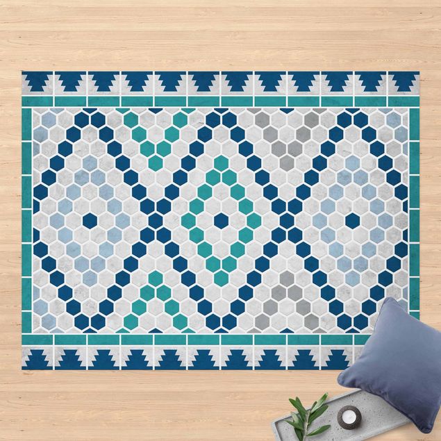 Tappeto per terrazzo esterno Piastrelle marocchine blu turchese