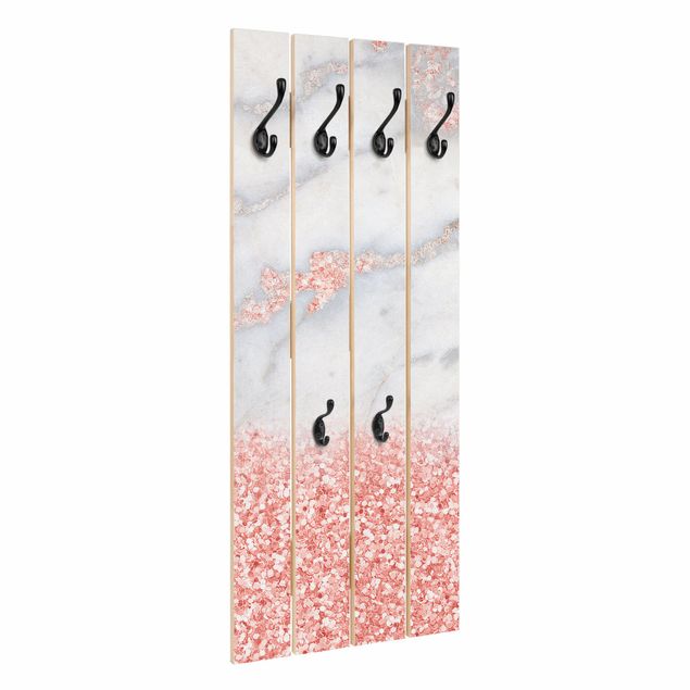 Appendiabiti in legno - Ottica marmo con Rosa Confetti - Ganci cromati - Verticale