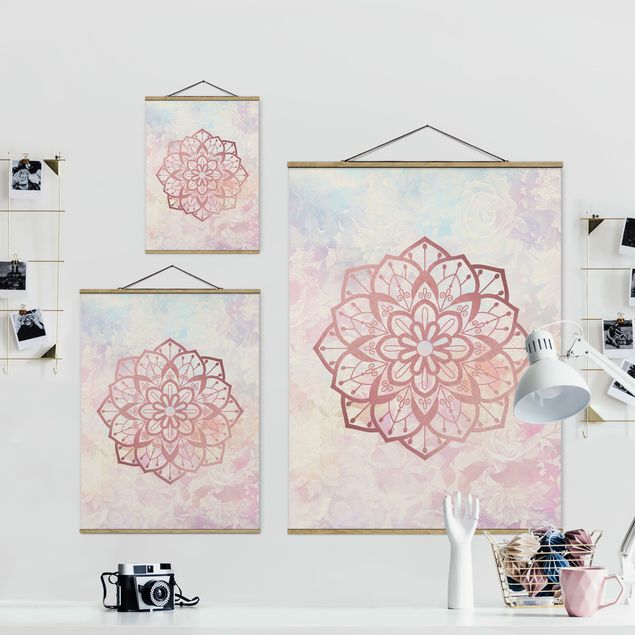 Foto su tessuto da parete con bastone - Mandala illustrazione Fiore Rosa pastello - Verticale 4:3