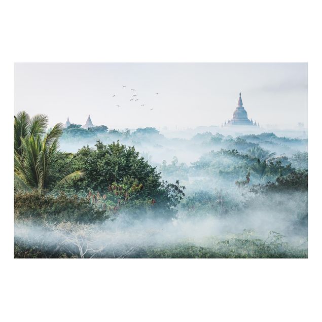 Stampa su alluminio - Nebbia mattutina sulla giungla di Bagan