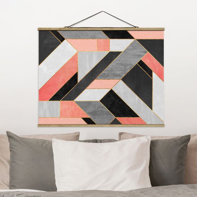 quadro astratto moderno Geometria rosa e oro