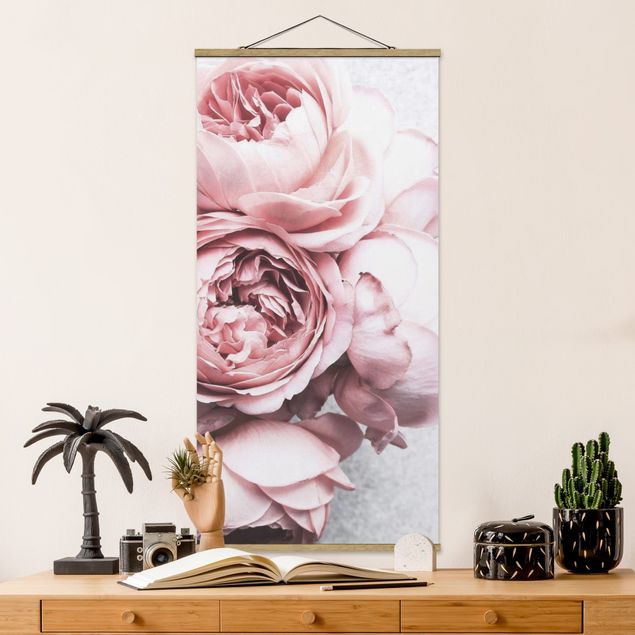 Quadro su tessuto con stecche per poster - Pink Peony fiori pastello misera - Verticale 2:1