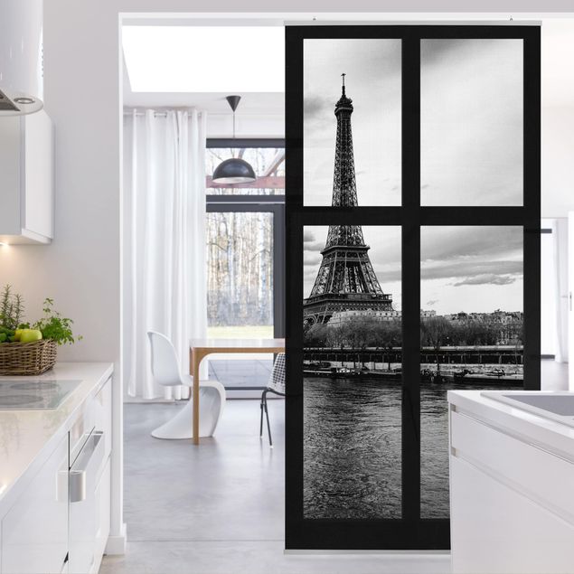 Tenda a pannello - Window Eiffel Tower Paris Sunrise 250x120cm