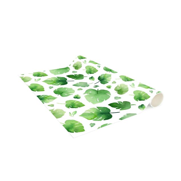 Tappeti floreali moderni Foglie tropicali verdi ad acquerello