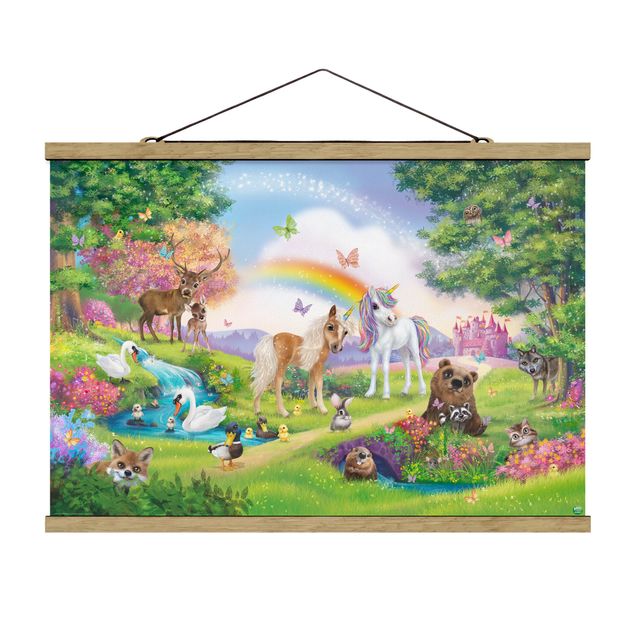 Foto su tessuto da parete con bastone - Animal Club International - Enchanted Forest Con Unicorn - Orizzontale 2:3