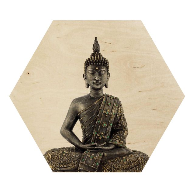 Esagono in legno - Zen Buddha di pietra