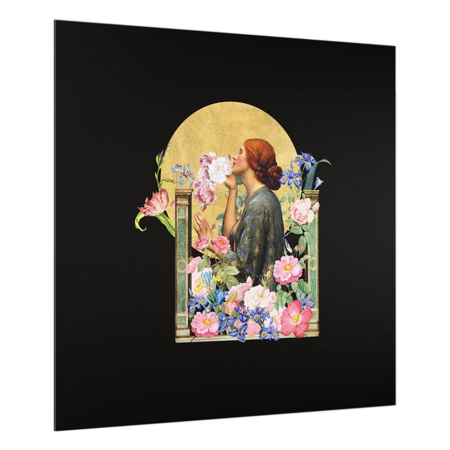 Paraschizzi - Donna con fiori su sfondo di cerchi dorati