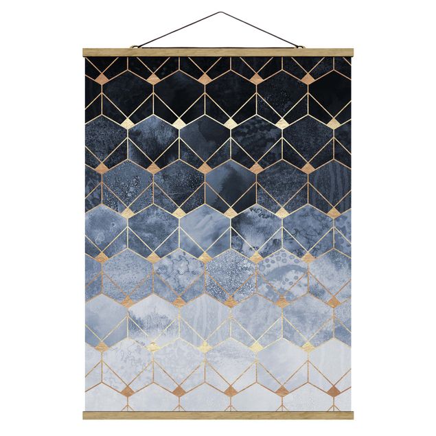 Foto su tessuto da parete con bastone - Elisabeth Fredriksson - Blu Geometria Golden Art Deco - Verticale 4:3