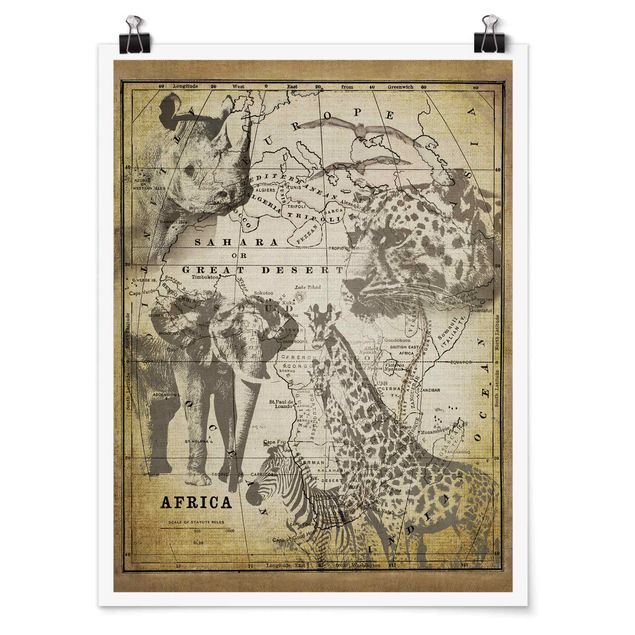 poster vintage originali Collage vintage - Animali selvatici in Africa