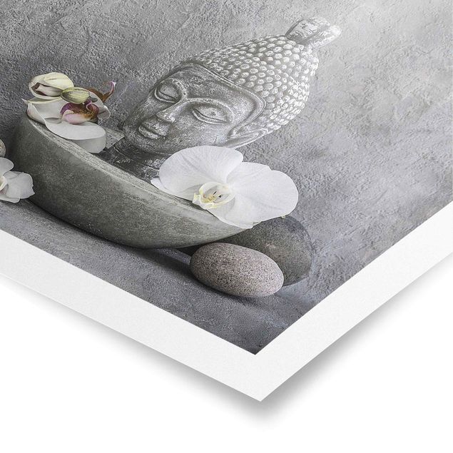 Poster - Zen Buddha, orchidee e pietre - Orizzontale 2:3