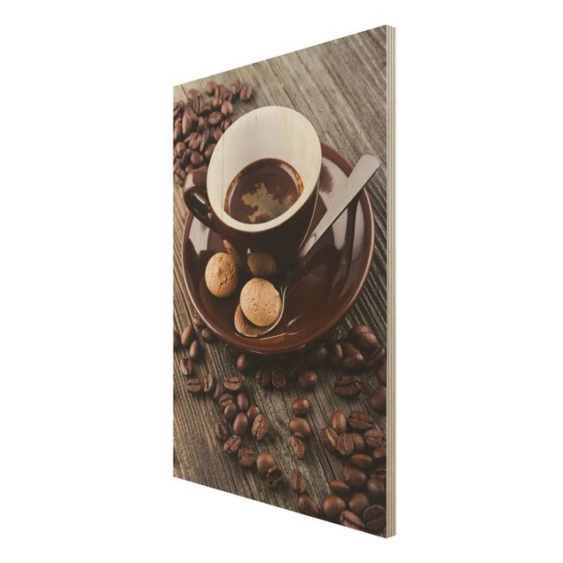 Stampa su legno - Fagioli della tazza di caffè con il caffè - Verticale 3:2
