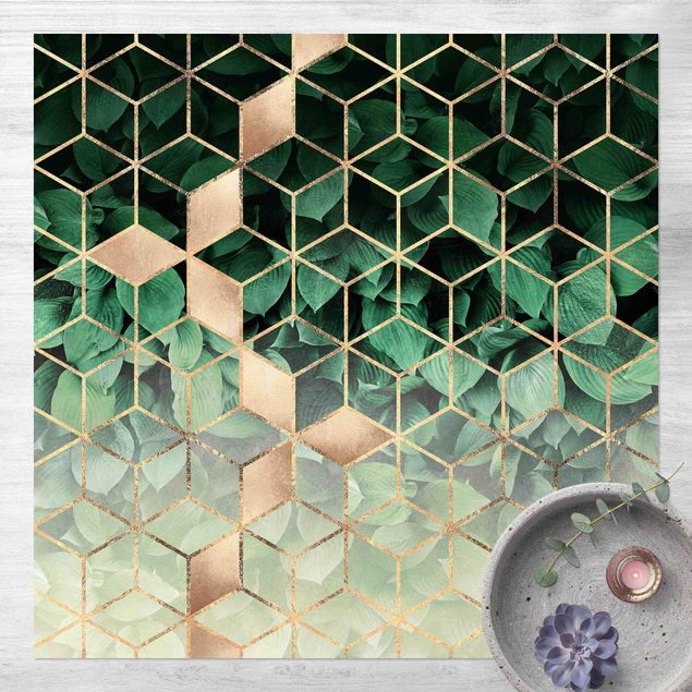 Tappeto per balcone Foglie verdi Geometria dorata