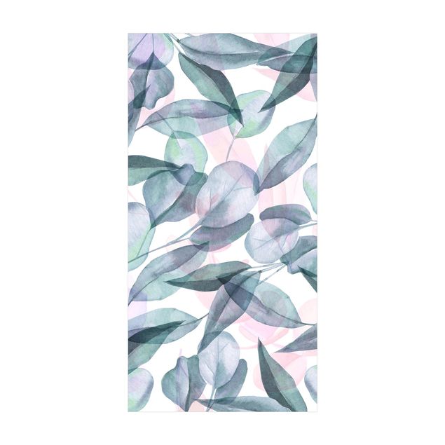 Tappeti in vinile - Foglie di eucalipto in acquerello blu e rosate - Verticale 1:2