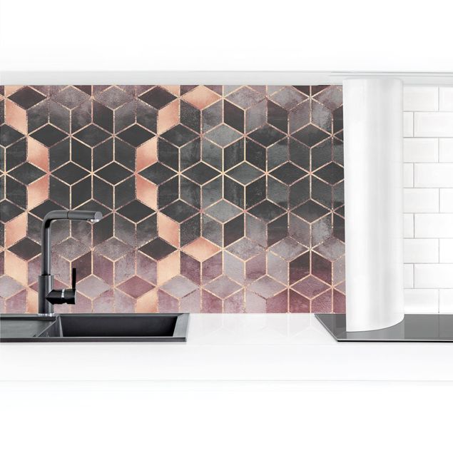 Rivestimenti cucina moderni Geometria dorata con rosa e grigio II