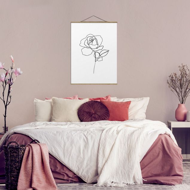 Foto su tessuto da parete con bastone - Line Art Rosa Nero Bianco - Verticale 4:3