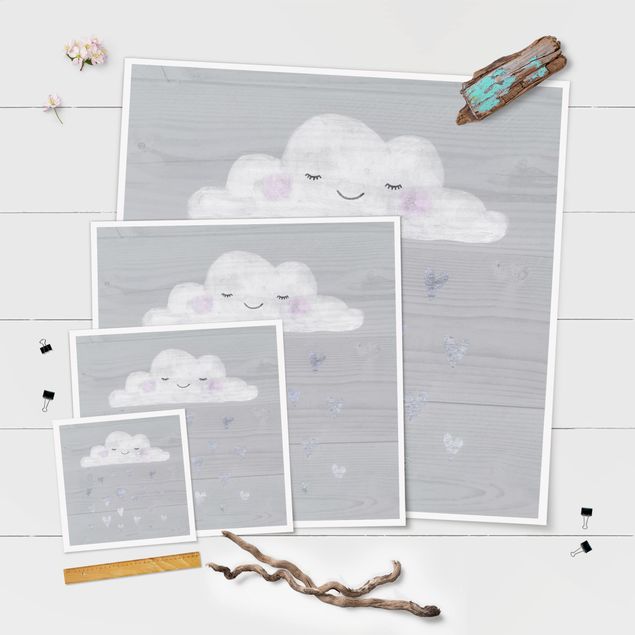 Poster - Nube con cuori d'argento - Quadrato 1:1