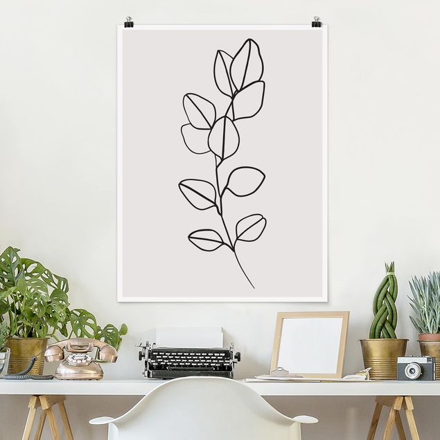 Poster illustrazioni Line Art - Ramo di foglie in bianco e nero