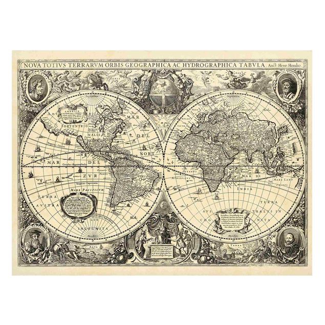 Lavagna magnetica - Illustrazione Vintage Mappa del mondo antico - Formato orizzontale 3:4