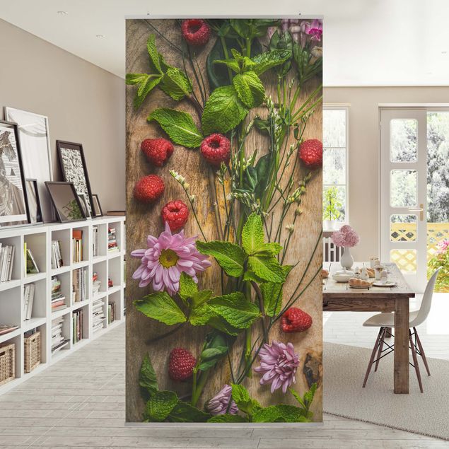 Tenda a pannello Flowers raspberry mint 250x120cm