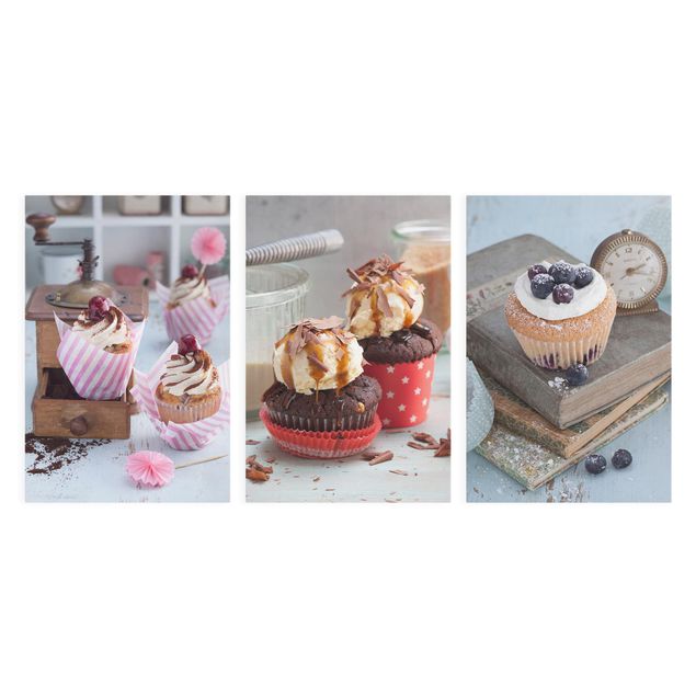 Stampa su tela 3 parti - Vintage Cupcakes with topping - Verticale 3:2